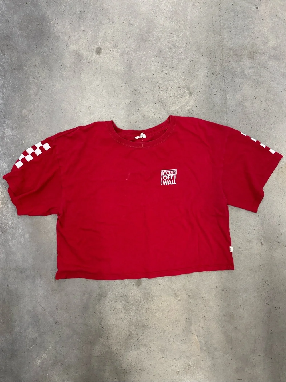 Vans Off The Wall Red Checkerboard Crop T-Shirt Size M